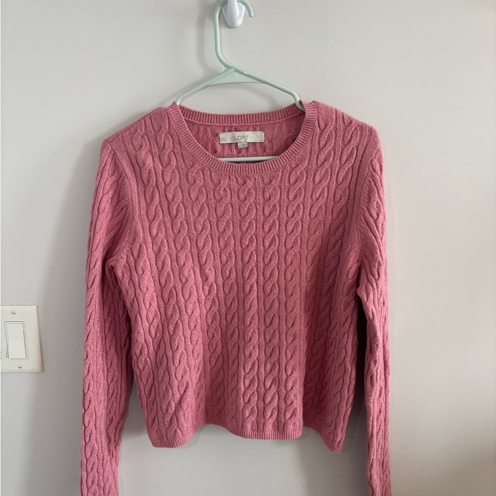 LOFT Rose Cable Knit Crop Sweater